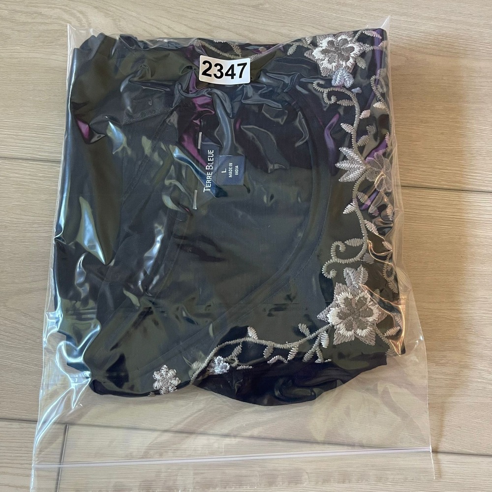 Terre Bleue Black Embroidered‎ Tunic Dress Short Sleeve Size L - Picture 8 of 8